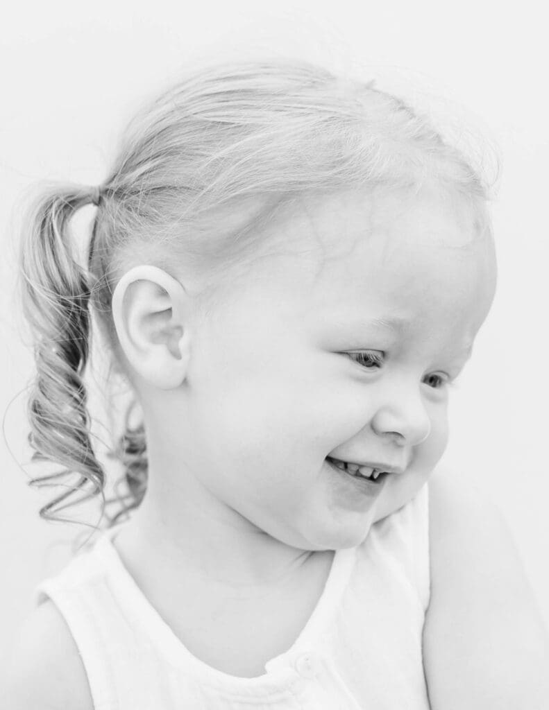 Black and white preschool portrait with natural expression